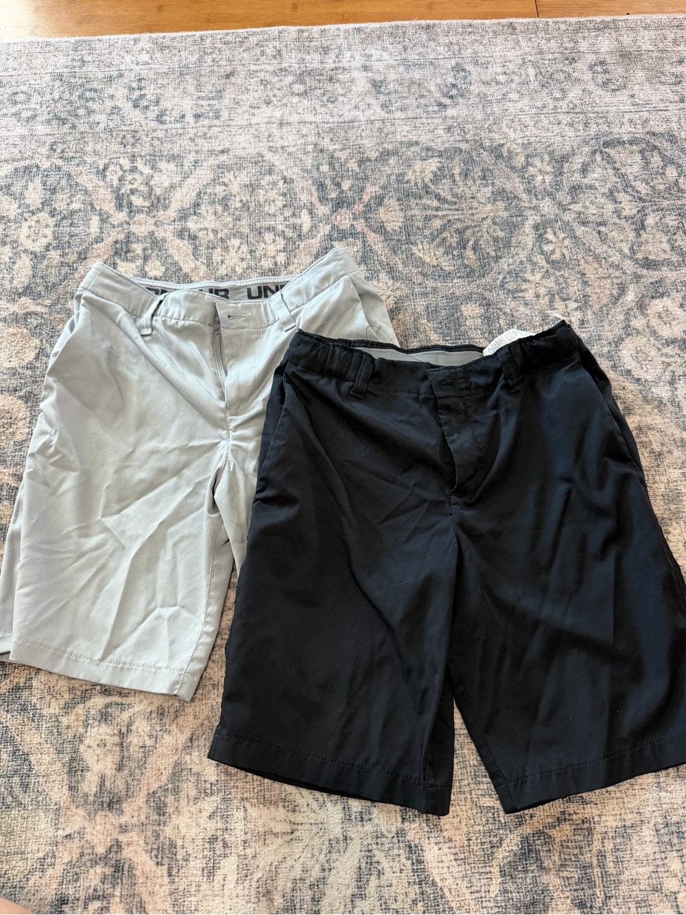 Underarmor Lot of 2 Boy’s Black and Light Gray Gold Shorts - Classic Casual Pair